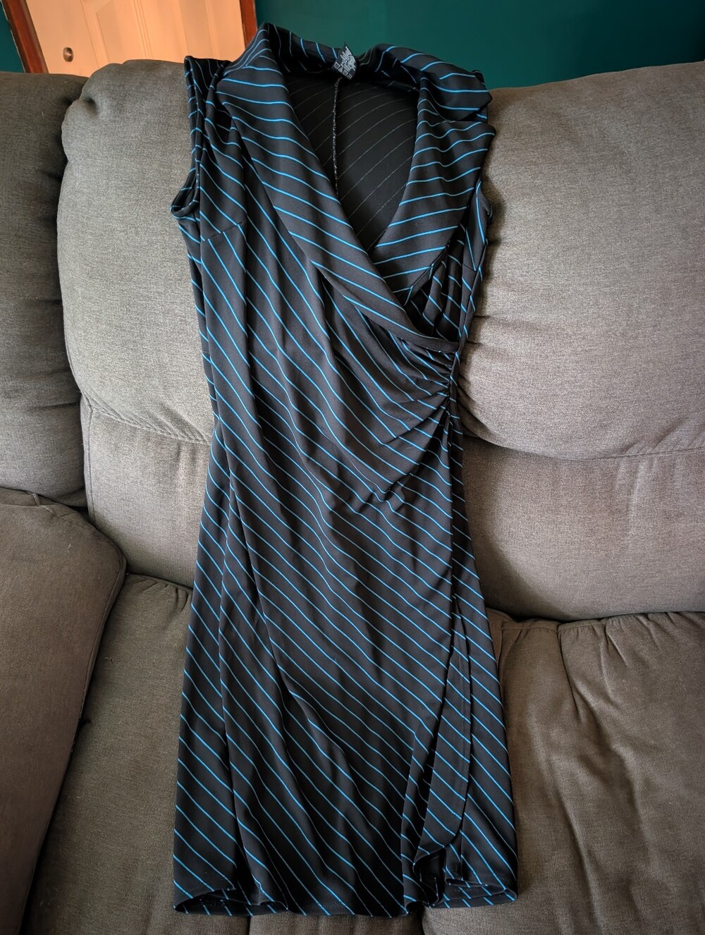 Express Black Midi Dress with Blue Pinstripes